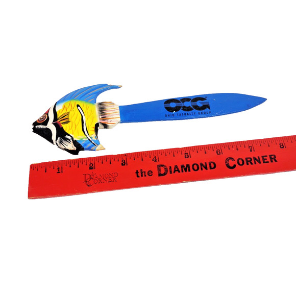 VTG Colorful Figural Tropical Fish Wooden Letter Opener Painted 8" Advertising - Picture 2 of 4